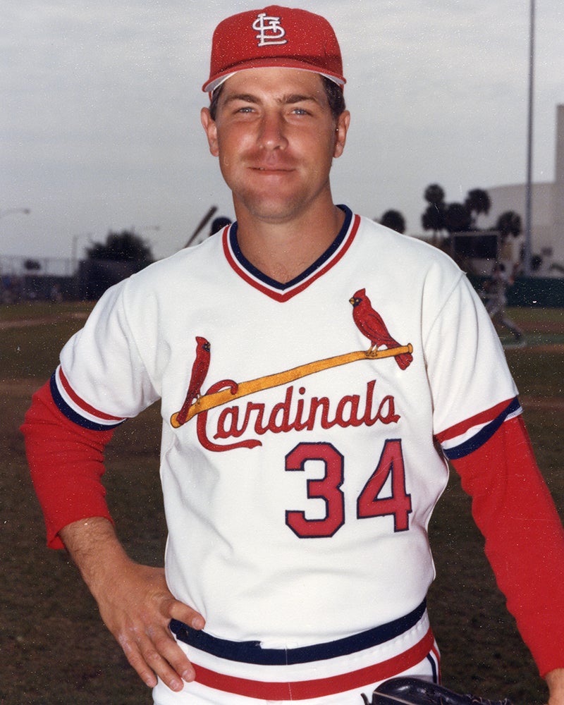 Head and shoulders portrait of Mark Littell in Cardinals uniform